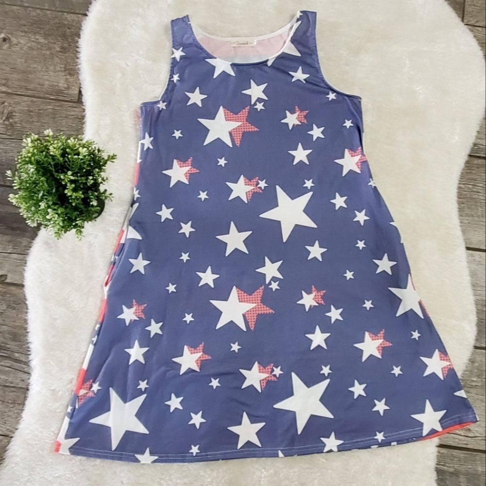 Spadehill Red, White, and Blue Patriotic Sleeveless Summer Sun Dress, Size M